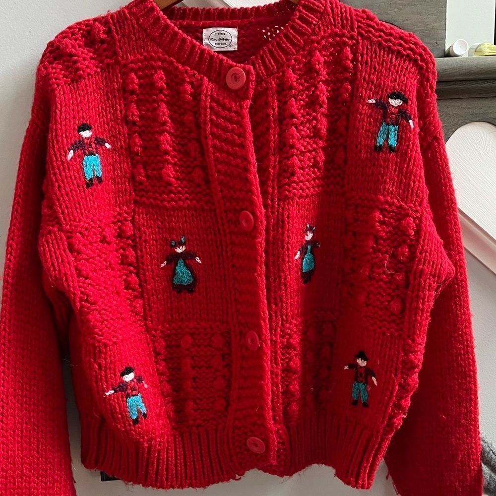 Miss Selfridge Red Cardigan with Embroidered Figures